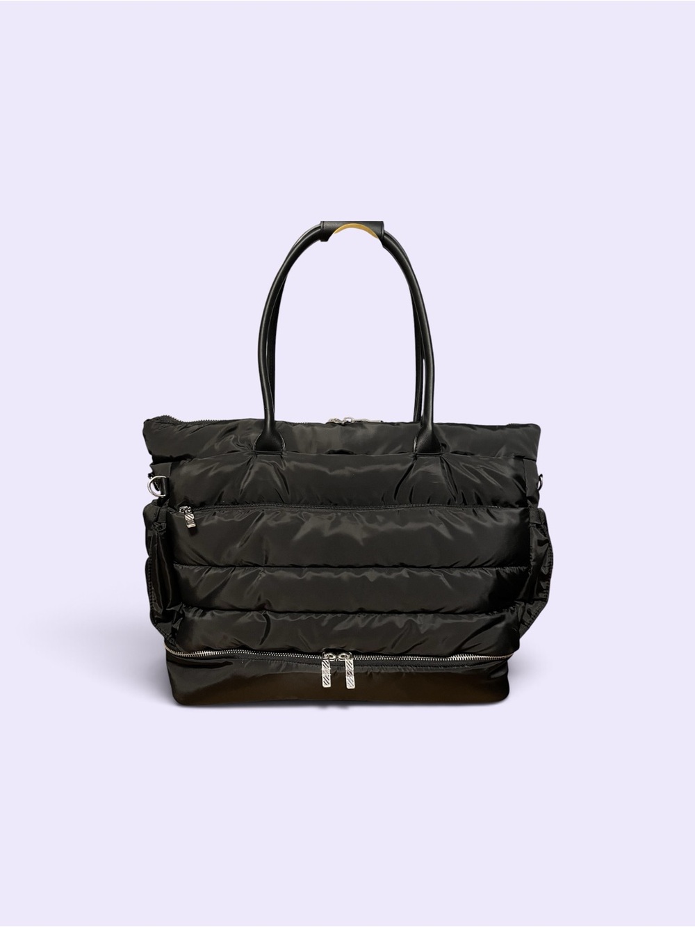 Classic Black Quilted Tote with Puffer Styling